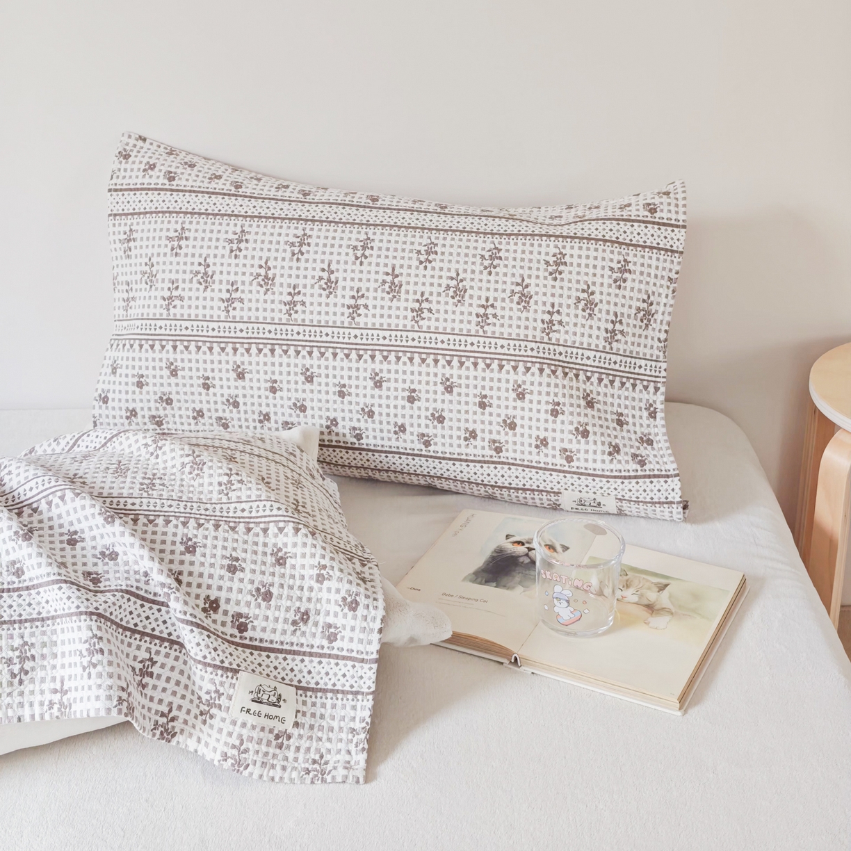 91家纺网 家纺一手货源 找家纺 沐瑟家纺  2026新款安心棉纯棉纱布枕巾 碎花格子