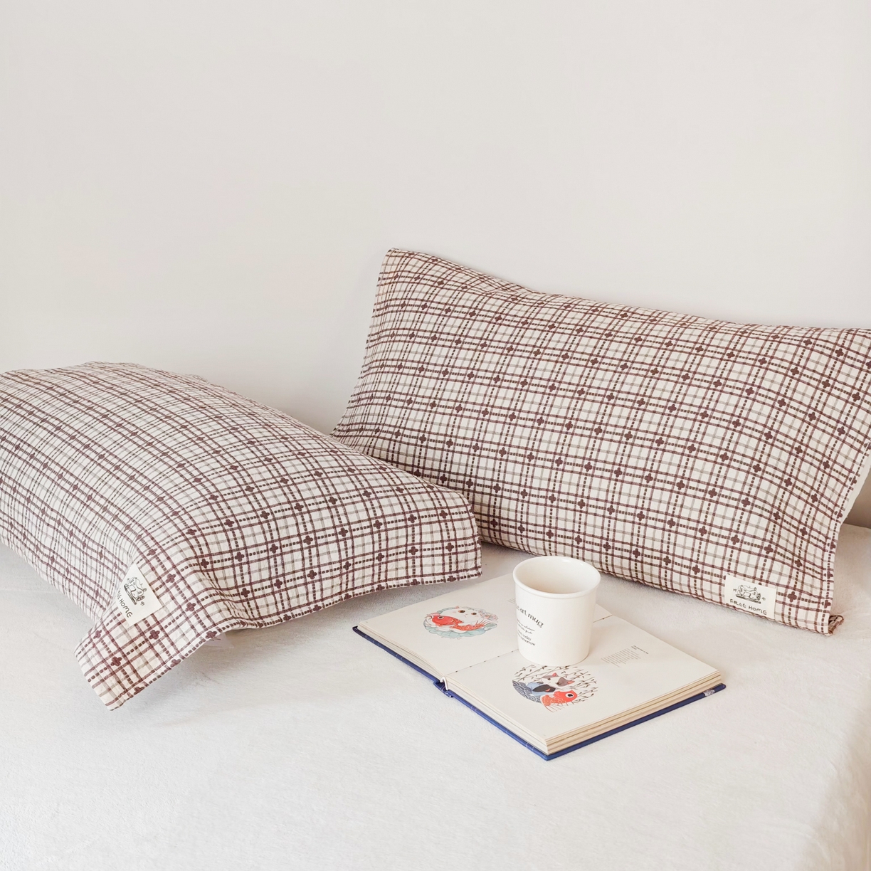 91家纺网 家纺一手货源 找家纺 沐瑟家纺  2026新款安心棉纯棉纱布枕巾 梅花格