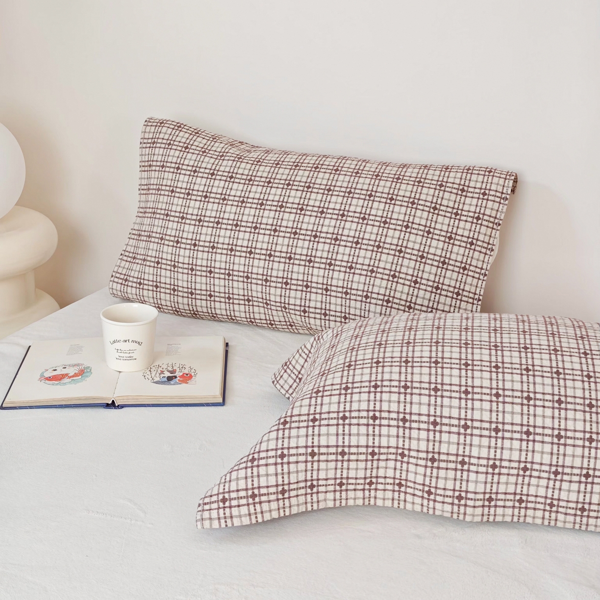 91家纺网 家纺一手货源 找家纺 沐瑟家纺  2026新款安心棉纯棉纱布枕巾 梅花格