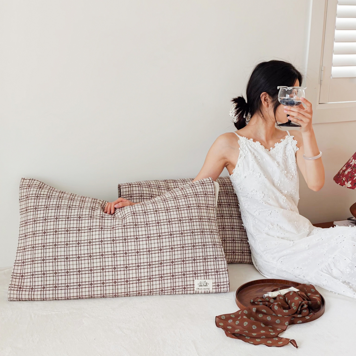 91家纺网 家纺一手货源 找家纺 沐瑟家纺  2026新款安心棉纯棉纱布枕巾 梅花格