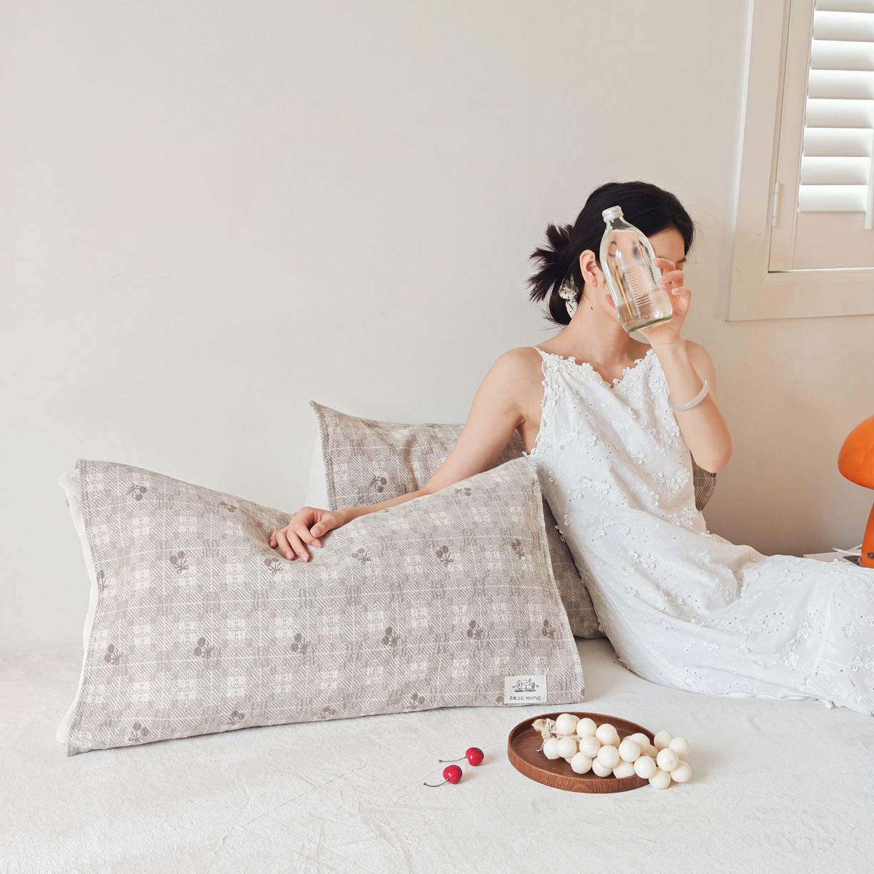 91家纺网 家纺一手货源 找家纺 沐瑟家纺  2026新款安心棉纯棉纱布枕巾 焦糖樱桃