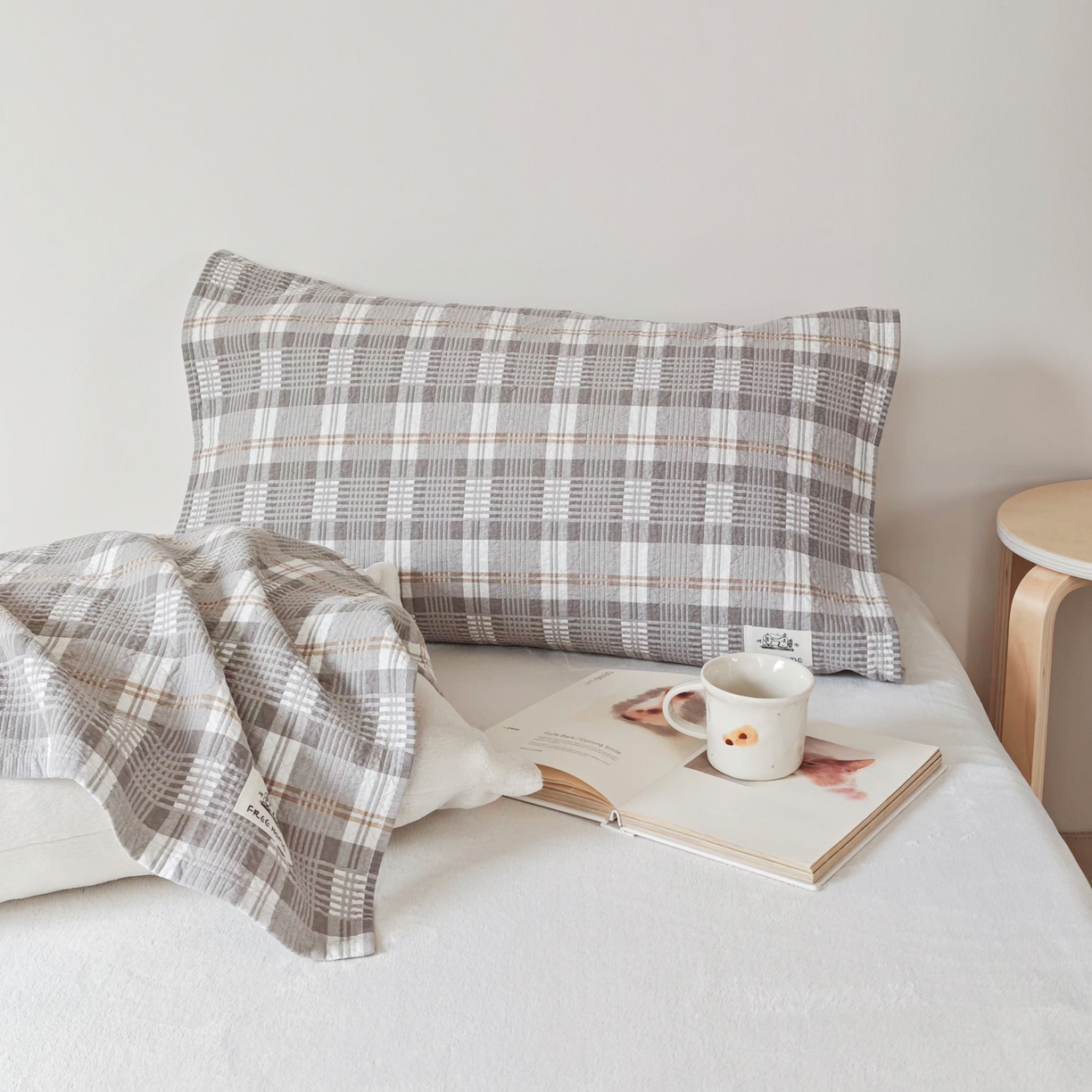 91家纺网 家纺一手货源 找家纺 沐瑟家纺  2026新款安心棉纯棉纱布枕巾 灰调