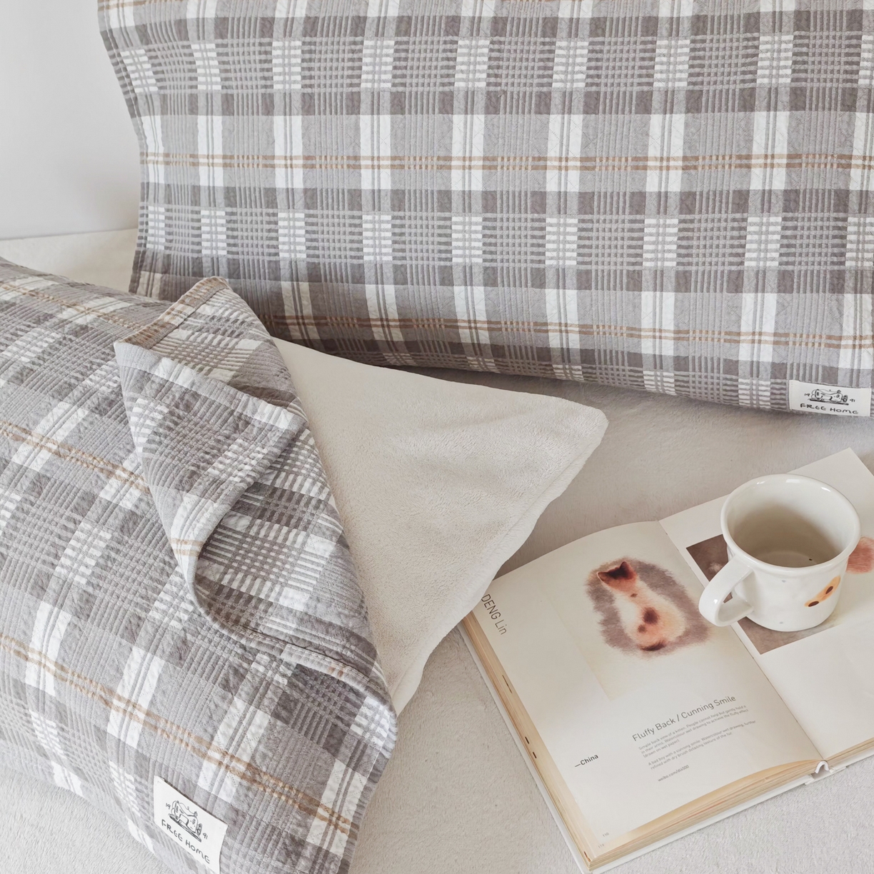 91家纺网 家纺一手货源 找家纺 沐瑟家纺  2026新款安心棉纯棉纱布枕巾 灰调