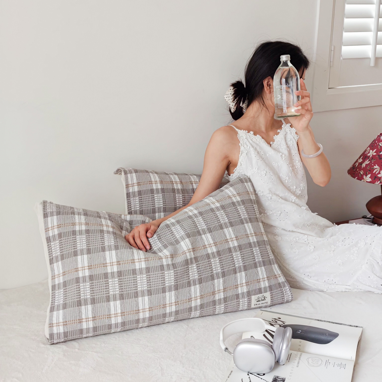 91家纺网 家纺一手货源 找家纺 沐瑟家纺  2026新款安心棉纯棉纱布枕巾 灰调