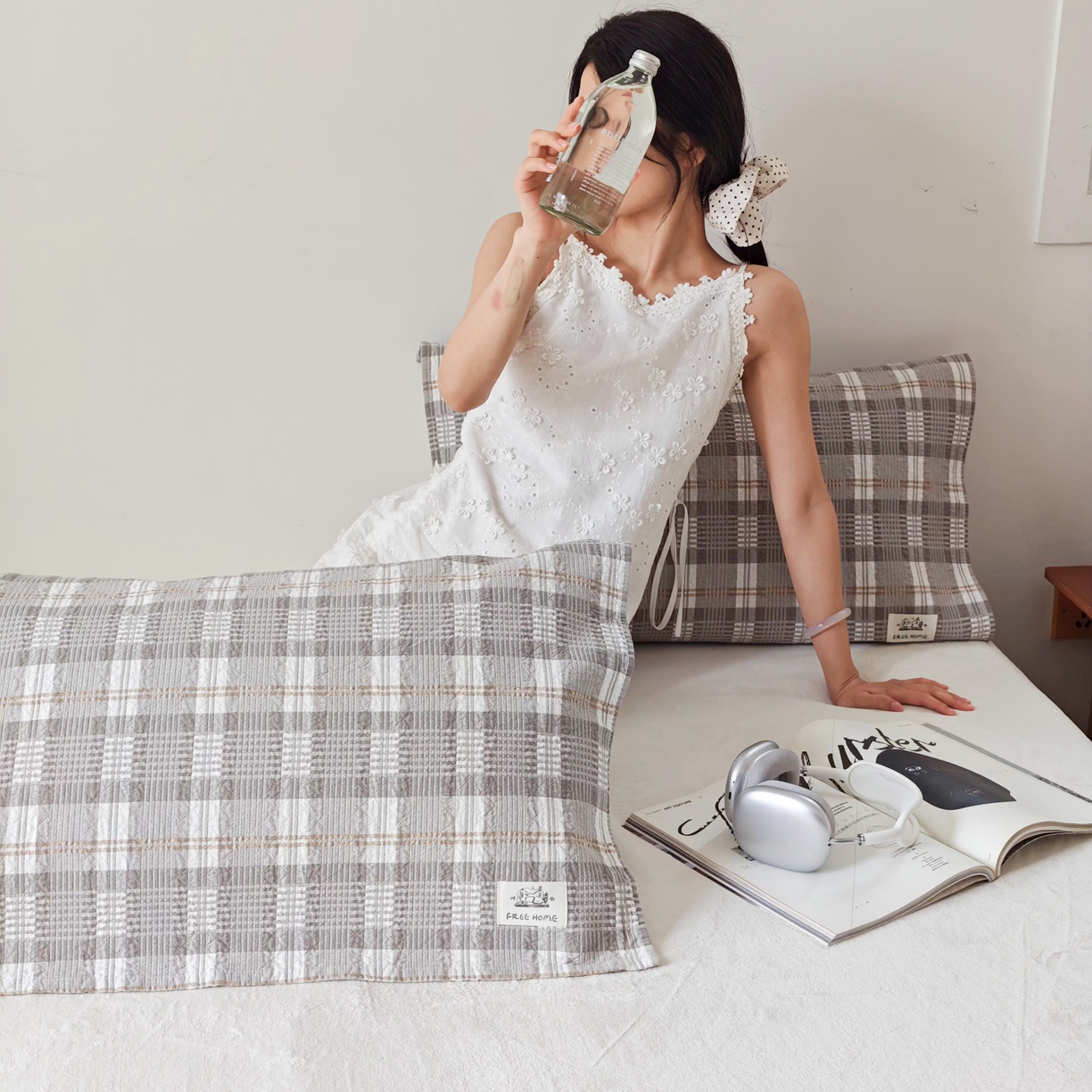 91家纺网 家纺一手货源 找家纺 沐瑟家纺  2026新款安心棉纯棉纱布枕巾 灰调