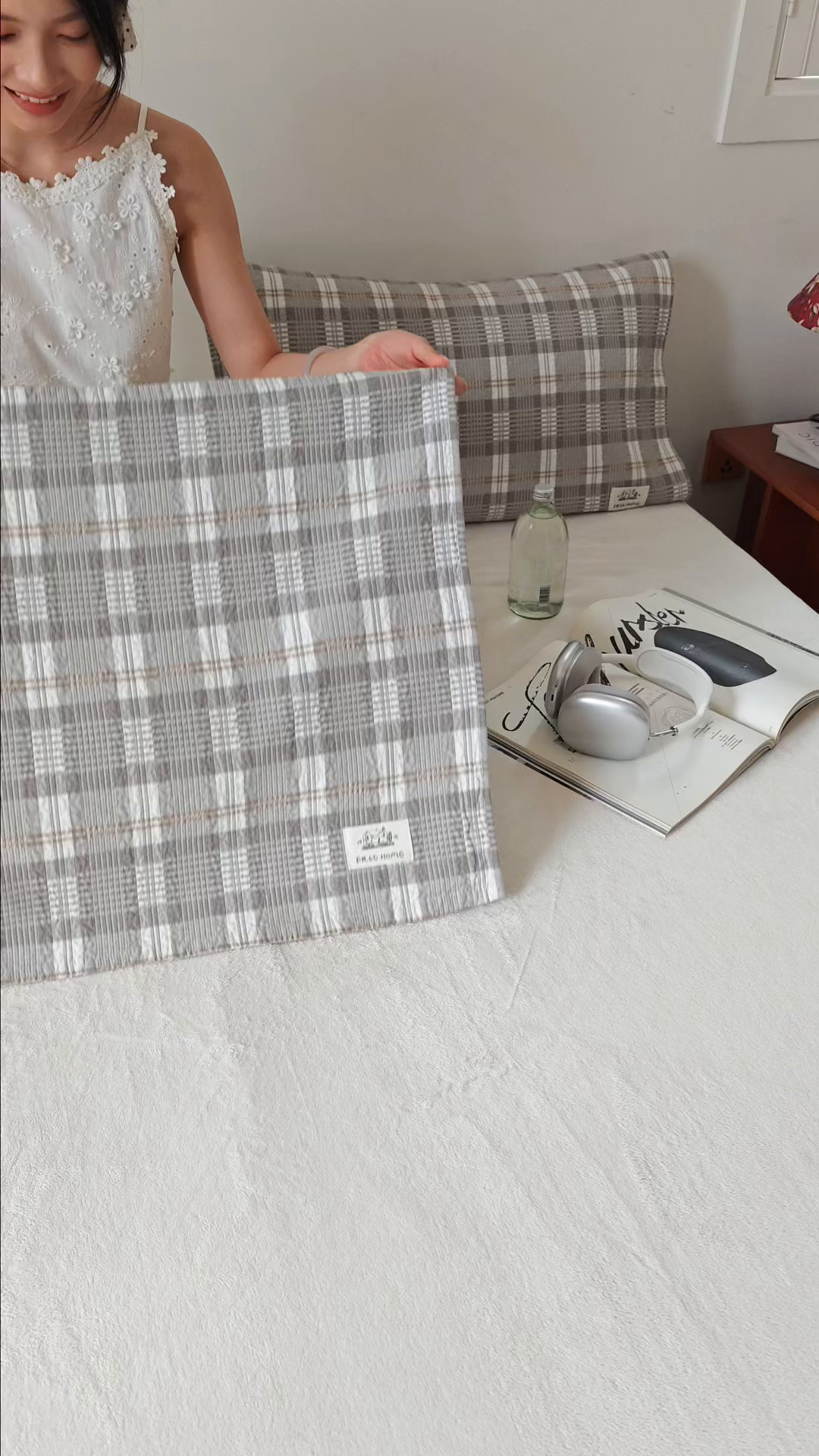 91家纺网 家纺一手货源 找家纺 沐瑟家纺  2026新款安心棉纯棉纱布枕巾 灰调