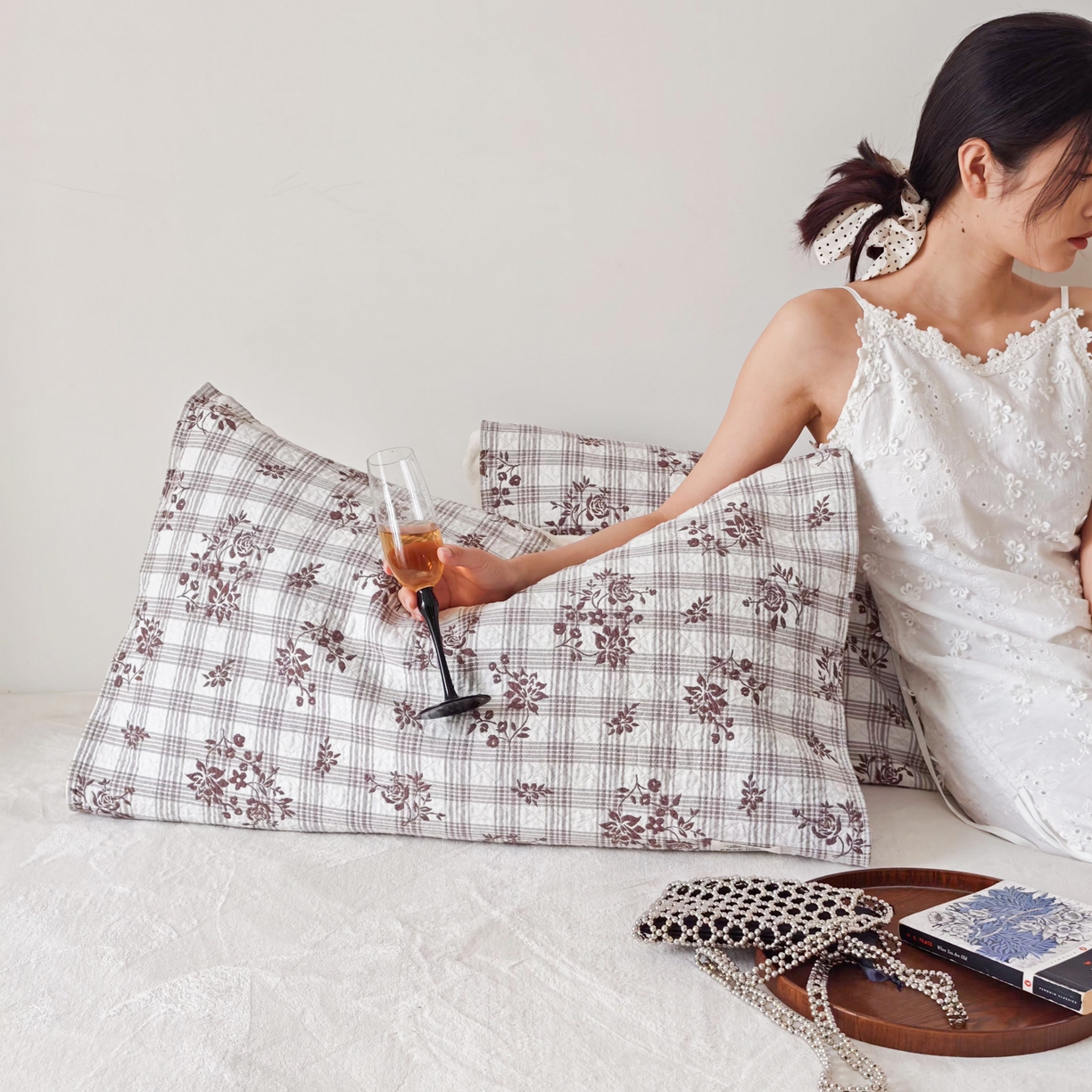 沐瑟家纺  2026新款安心棉纯棉纱布枕巾 咖色小花