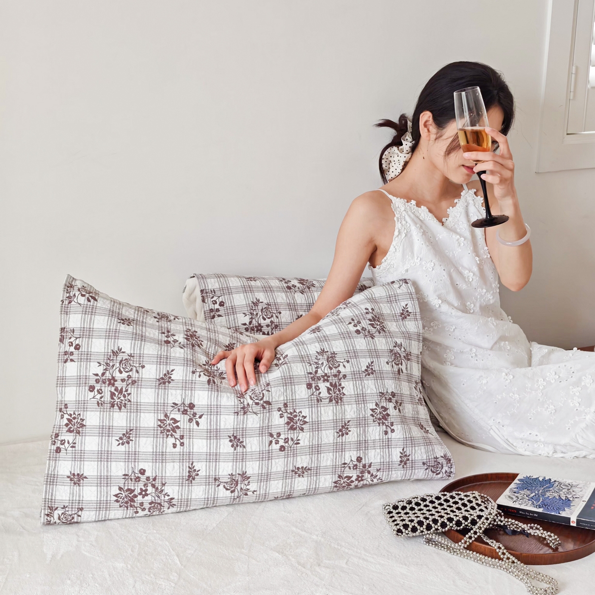 91家纺网 家纺一手货源 找家纺 沐瑟家纺  2026新款安心棉纯棉纱布枕巾 咖色小花