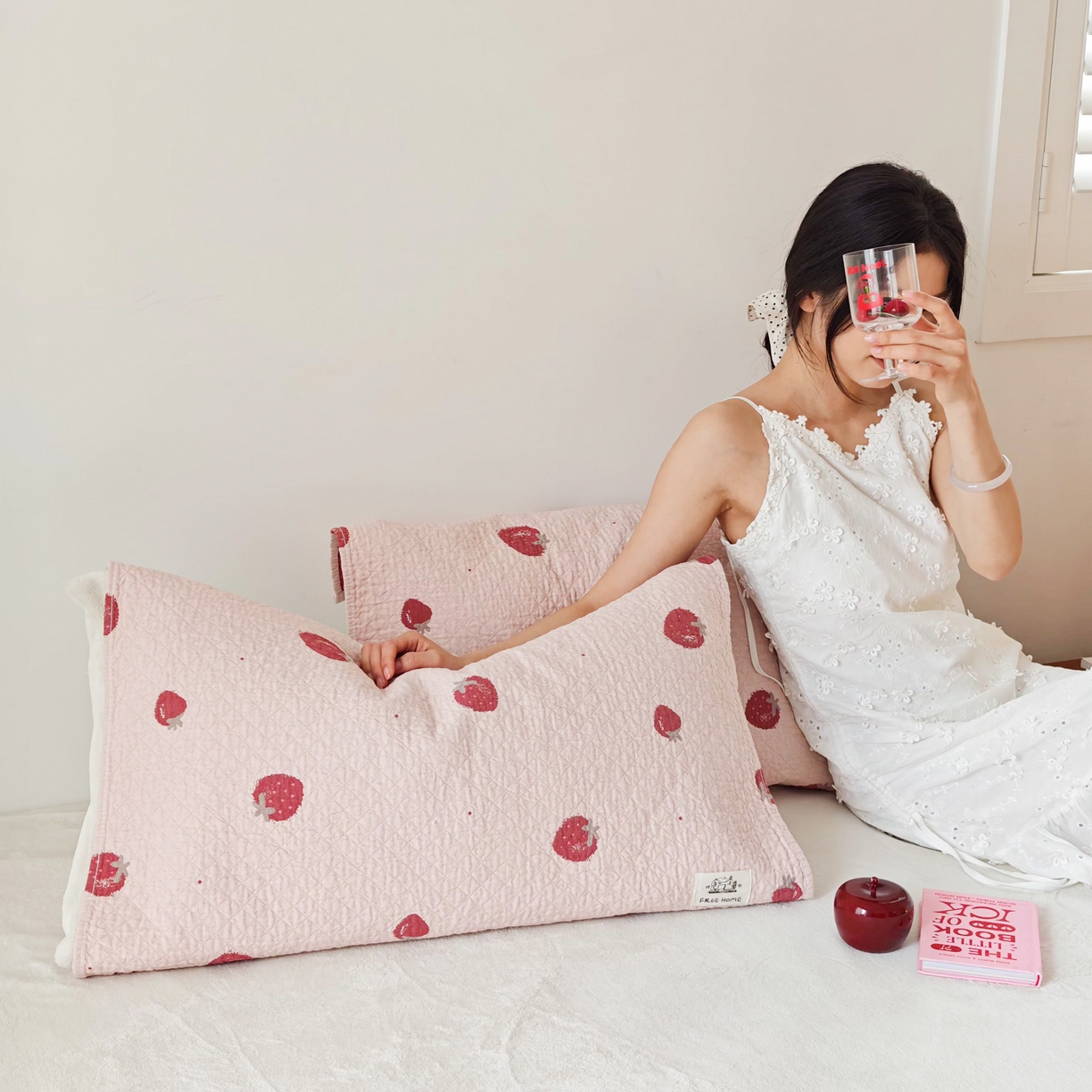 91家纺网 家纺一手货源 找家纺 沐瑟家纺  2026新款安心棉纯棉纱布枕巾 草莓