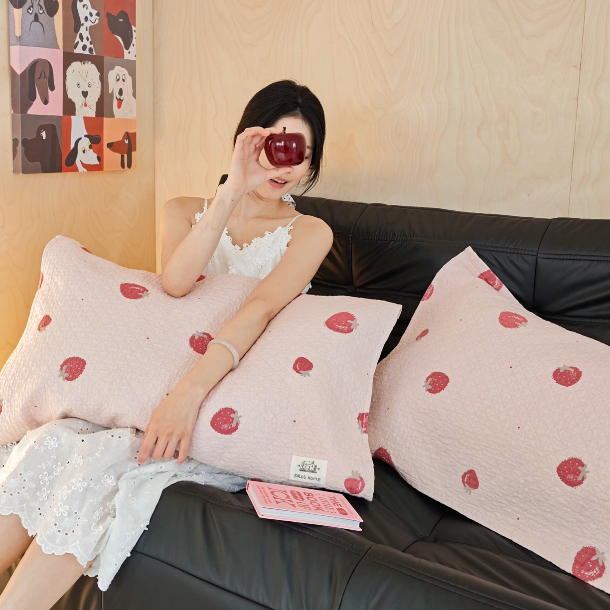 91家纺网 家纺一手货源 找家纺 沐瑟家纺  2026新款安心棉纯棉纱布枕巾 草莓