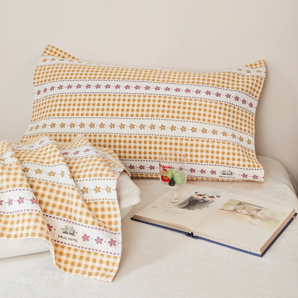 91家纺网 家纺一手货源 找家纺 沐瑟家纺  2026新款安心棉纯棉纱布枕巾 方格花