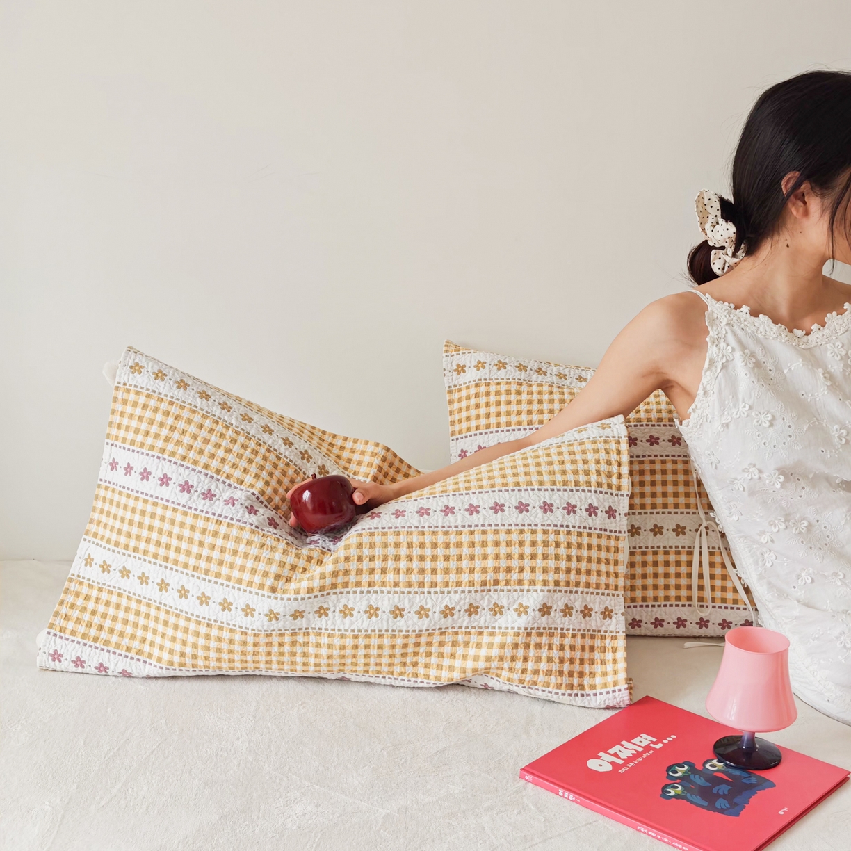 沐瑟家纺  2026新款安心棉纯棉纱布枕巾 方格花