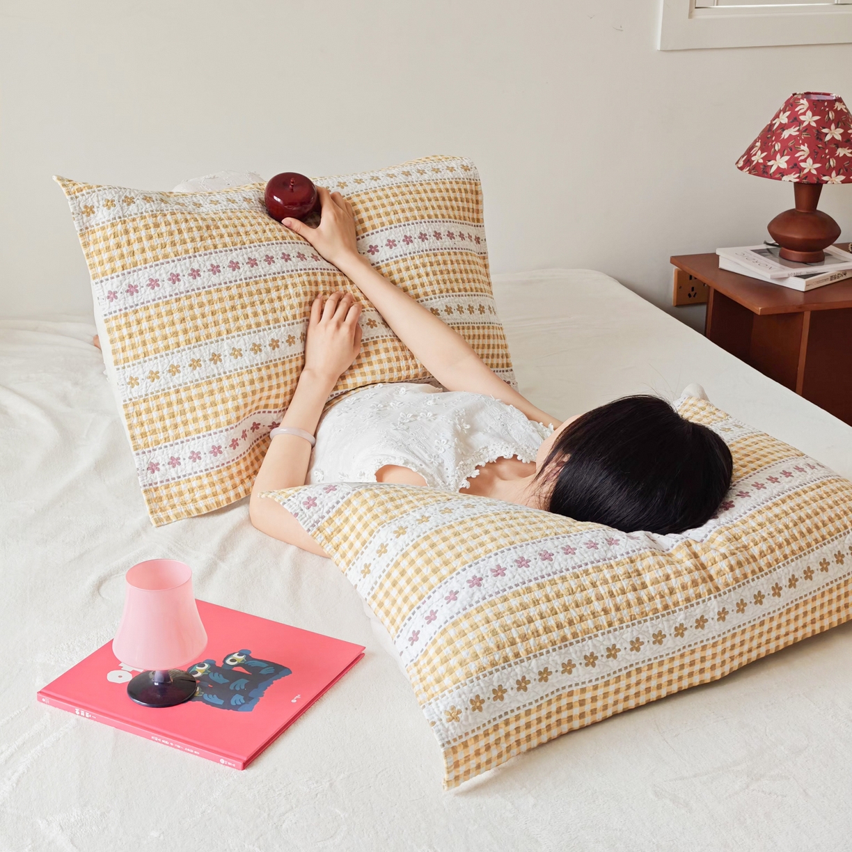 91家纺网 家纺一手货源 找家纺 沐瑟家纺  2026新款安心棉纯棉纱布枕巾 方格花