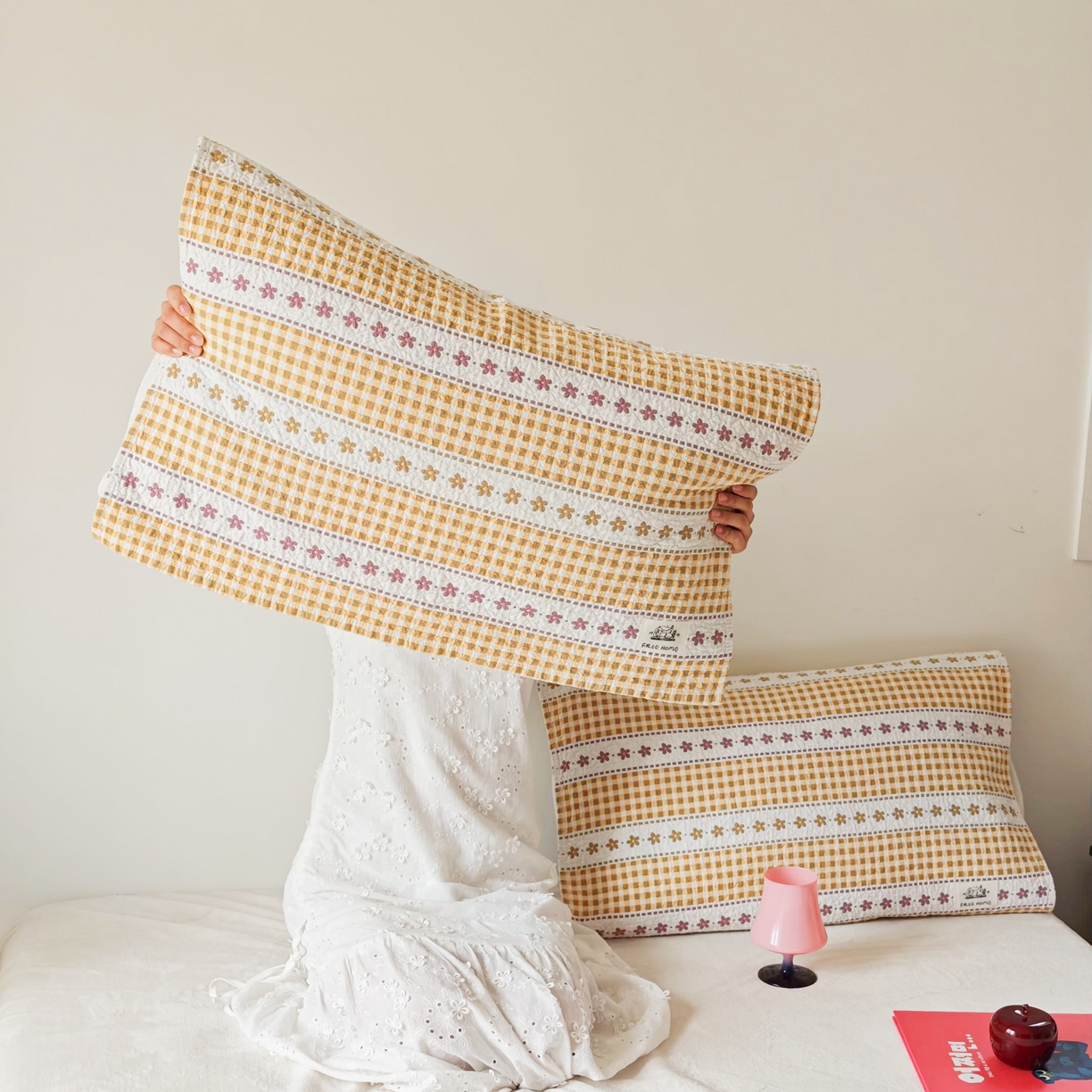 91家纺网 家纺一手货源 找家纺 沐瑟家纺  2026新款安心棉纯棉纱布枕巾 方格花