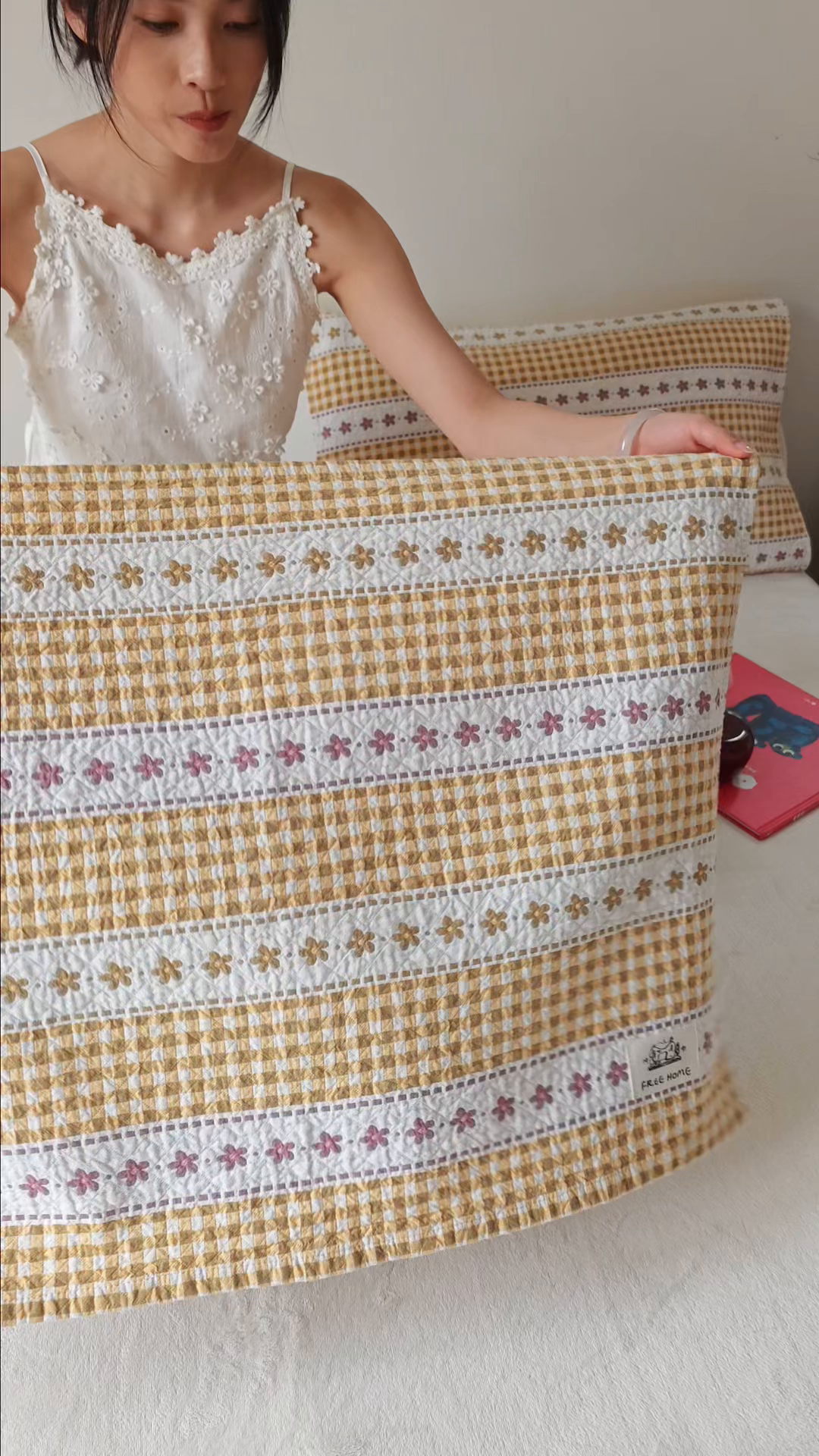 91家纺网 家纺一手货源 找家纺 沐瑟家纺  2026新款安心棉纯棉纱布枕巾 方格花