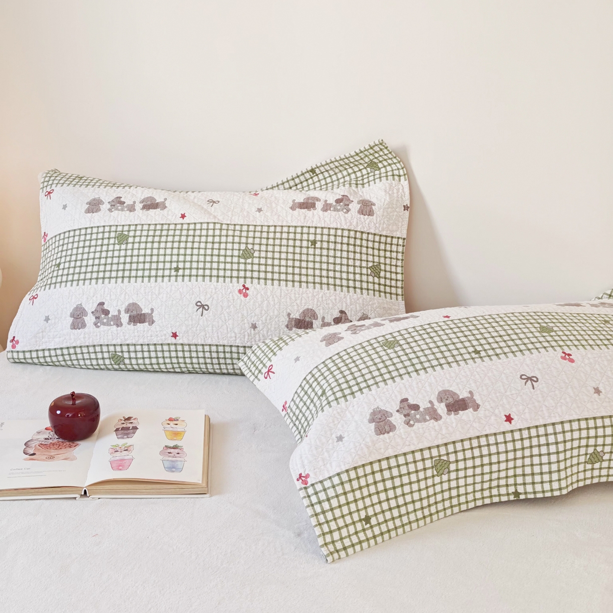 91家纺网 家纺一手货源 找家纺 沐瑟家纺  2026新款安心棉纯棉纱布枕巾 格子腊肠狗