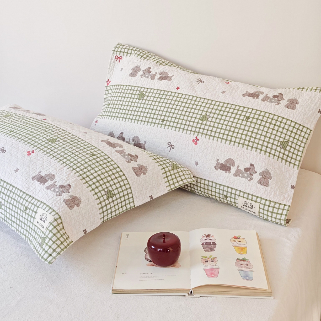 91家纺网 家纺一手货源 找家纺 沐瑟家纺  2026新款安心棉纯棉纱布枕巾 格子腊肠狗