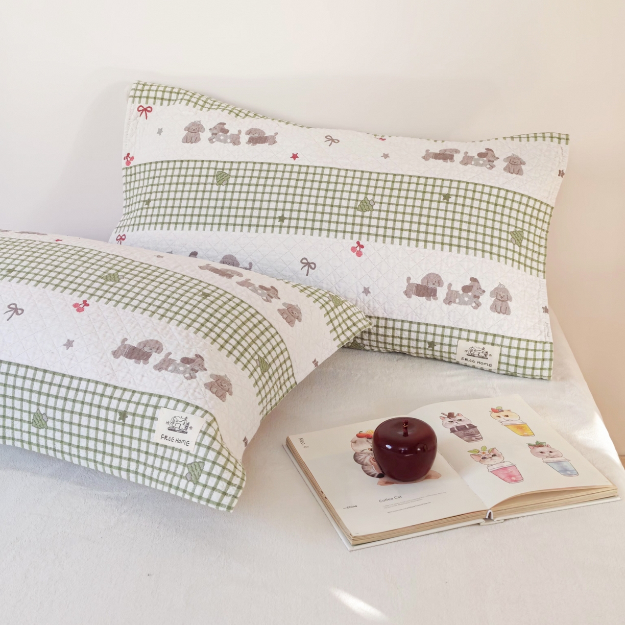 91家纺网 家纺一手货源 找家纺 沐瑟家纺  2026新款安心棉纯棉纱布枕巾 格子腊肠狗