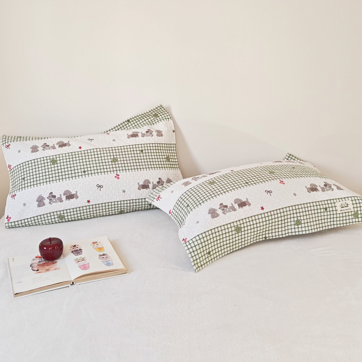 91家纺网 家纺一手货源 找家纺 沐瑟家纺  2026新款安心棉纯棉纱布枕巾 格子腊肠狗