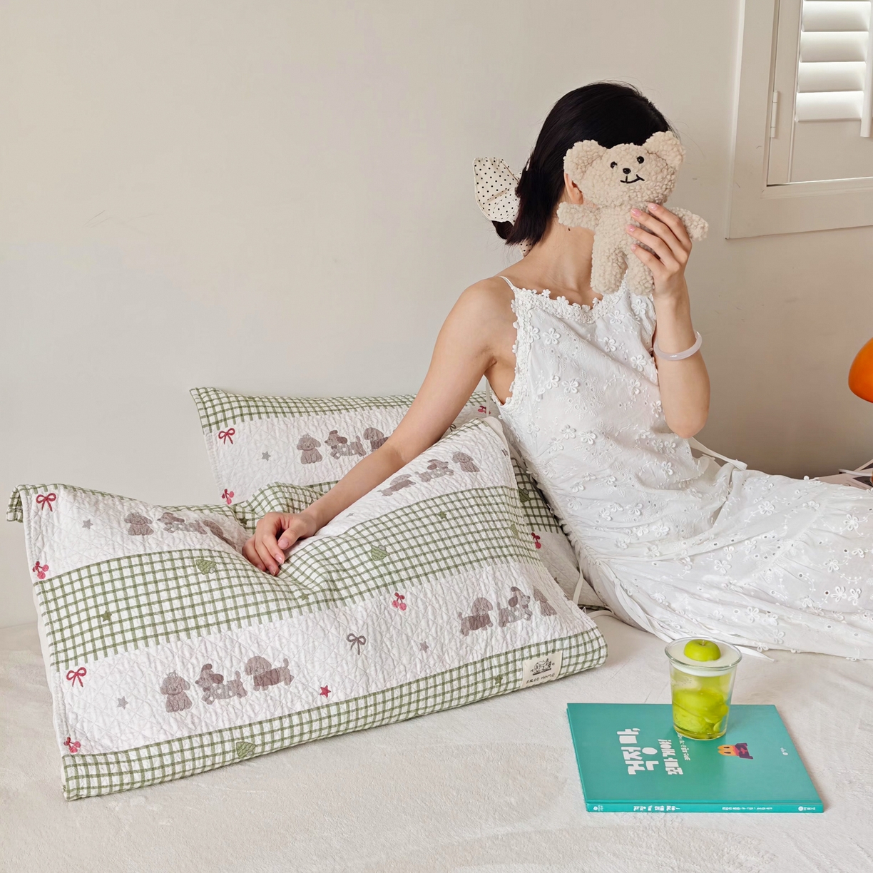 91家纺网 家纺一手货源 找家纺 沐瑟家纺  2026新款安心棉纯棉纱布枕巾 格子腊肠狗