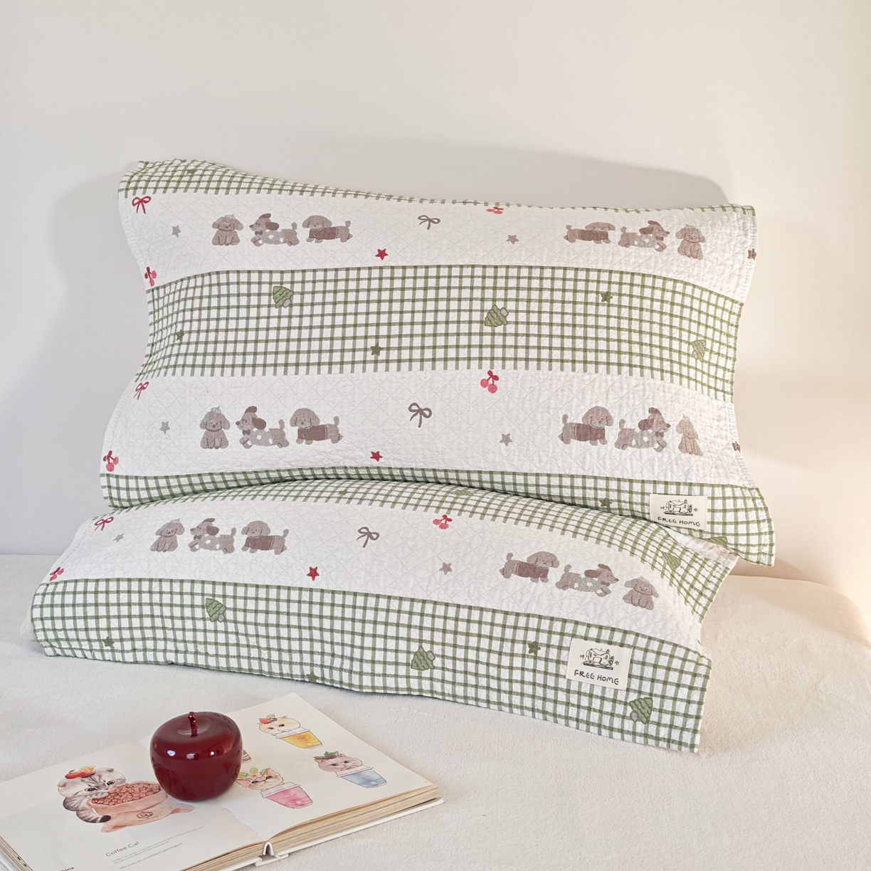 91家纺网 家纺一手货源 找家纺 沐瑟家纺  2026新款安心棉纯棉纱布枕巾 格子腊肠狗