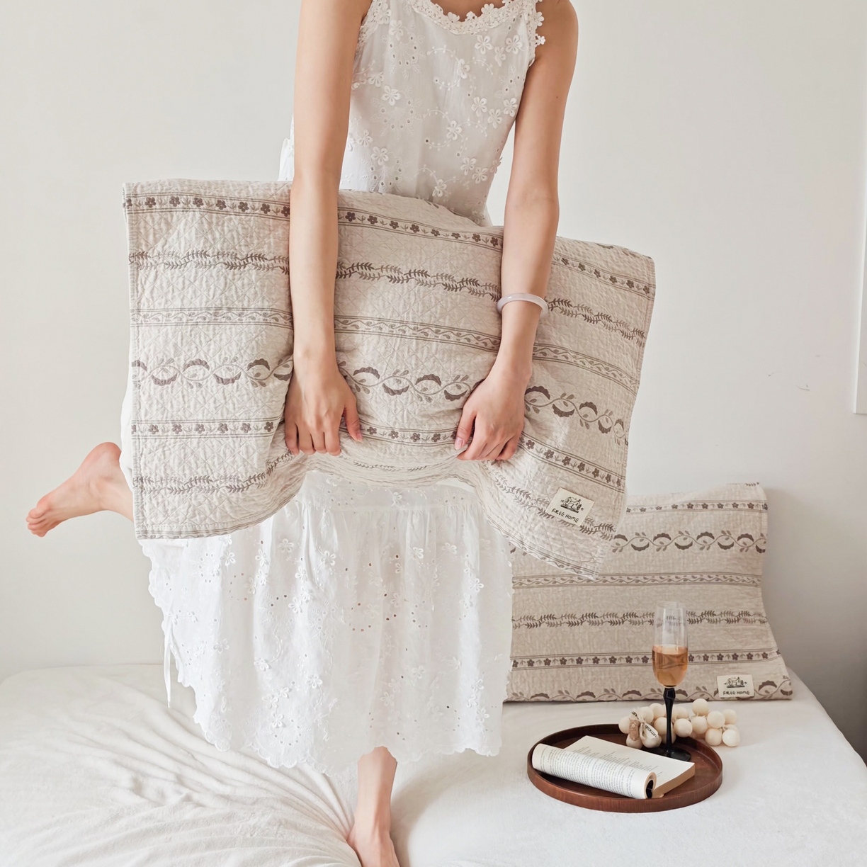 91家纺网 家纺一手货源 找家纺 沐瑟家纺  2026新款安心棉纯棉纱布枕巾 花涧语