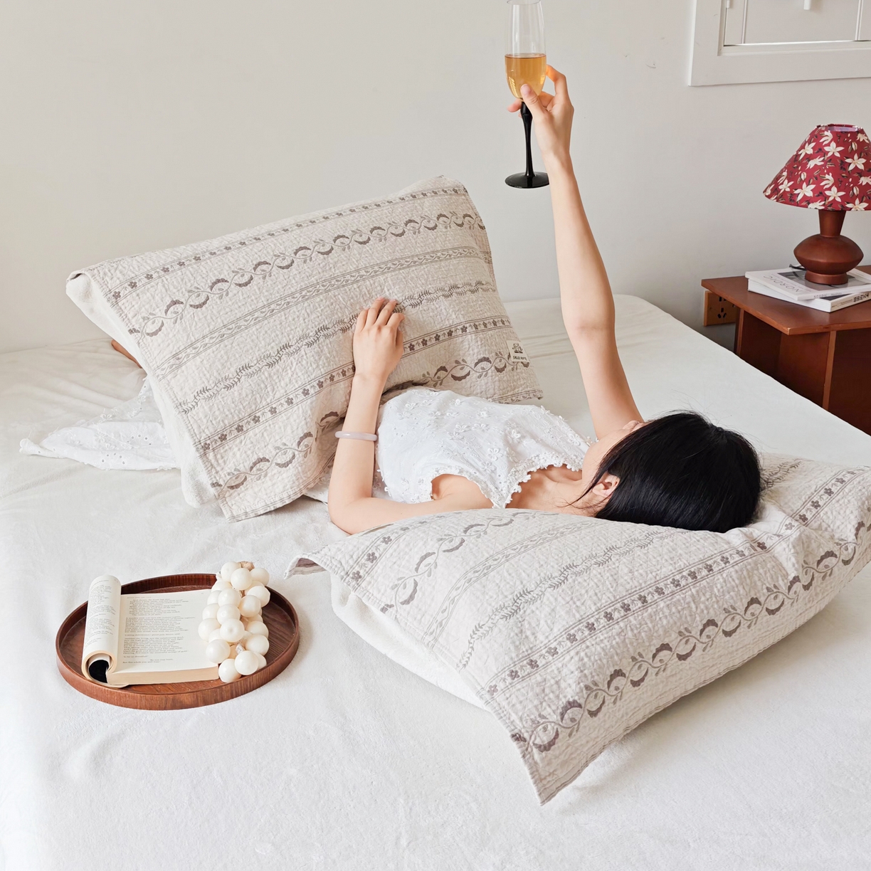 91家纺网 家纺一手货源 找家纺 沐瑟家纺  2026新款安心棉纯棉纱布枕巾 花涧语