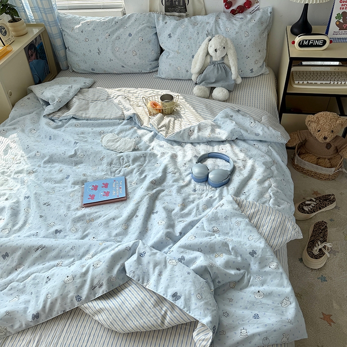 91家纺网 家纺一手货源 找家纺 （总）原素 2026夏季A类水洗棉双层纱夏凉被四件套