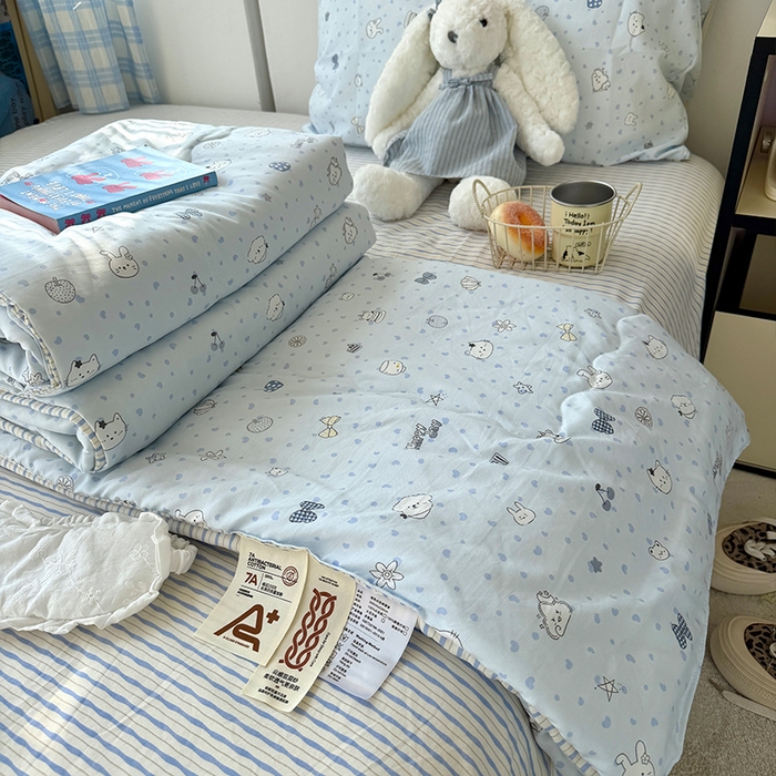 原素 2026夏季A类水洗棉双层纱夏凉被四件套 麻团兔兔