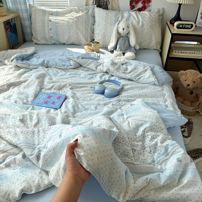 91家纺网 家纺一手货源 找家纺 原素 2026夏季A类水洗棉双层纱夏凉被四件套 费尔岛贝尔