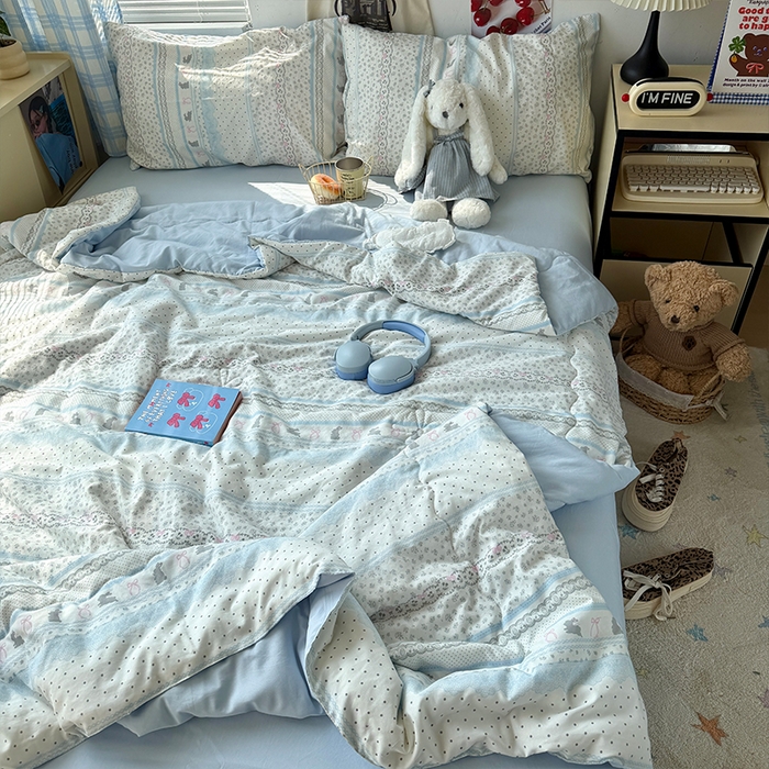 91家纺网 家纺一手货源 找家纺 原素 2026夏季A类水洗棉双层纱夏凉被四件套 费尔岛贝尔