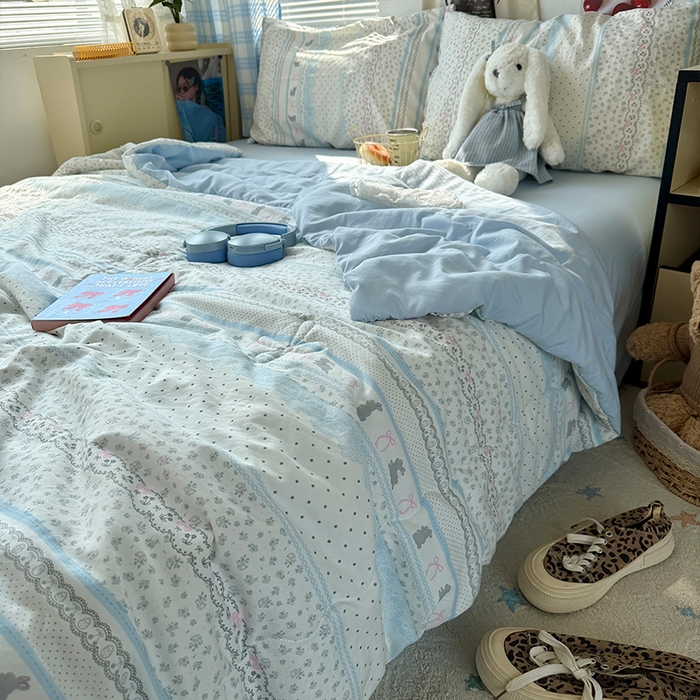 91家纺网 家纺一手货源 找家纺 原素 2026夏季A类水洗棉双层纱夏凉被四件套 费尔岛贝尔