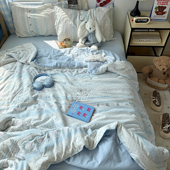 91家纺网 家纺一手货源 找家纺 原素 2026夏季A类水洗棉双层纱夏凉被四件套 费尔岛贝尔