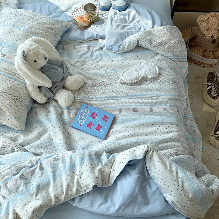 91家纺网 家纺一手货源 找家纺 原素 2026夏季A类水洗棉双层纱夏凉被四件套 费尔岛贝尔