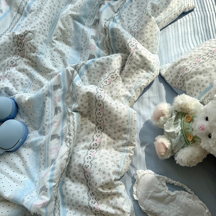 91家纺网 家纺一手货源 找家纺 原素 2026夏季A类水洗棉双层纱夏凉被四件套 费尔岛贝尔