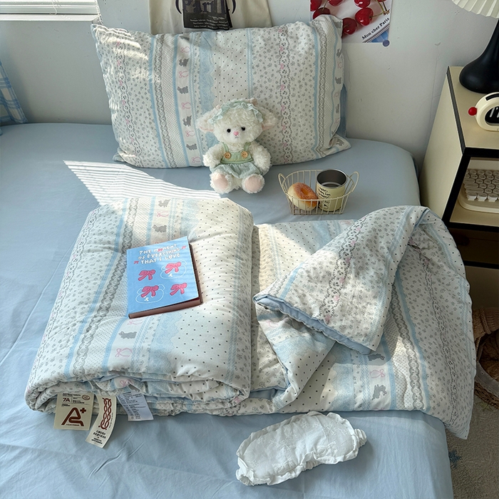 91家纺网 家纺一手货源 找家纺 原素 2026夏季A类水洗棉双层纱夏凉被四件套 费尔岛贝尔