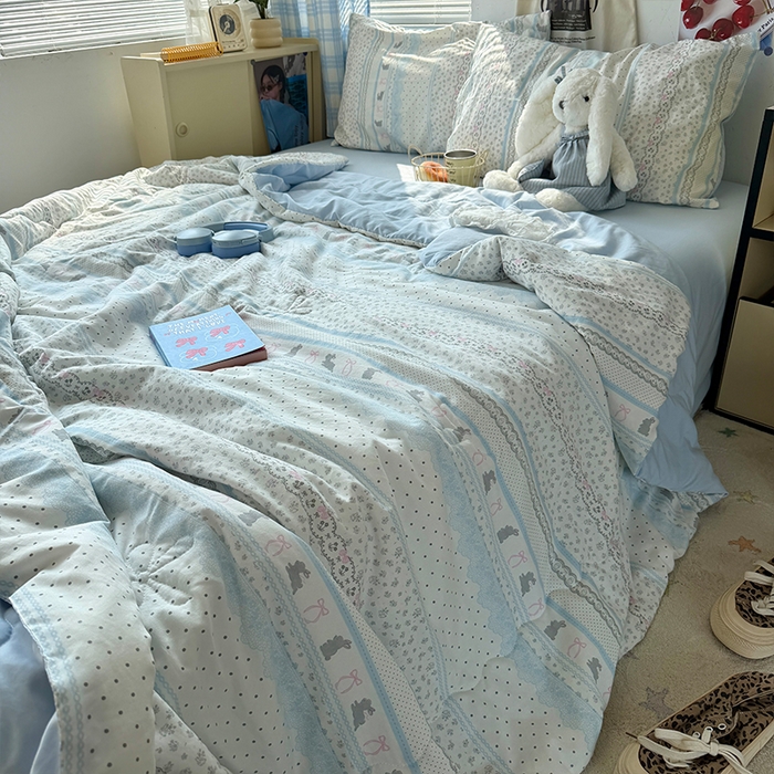 91家纺网 家纺一手货源 找家纺 原素 2026夏季A类水洗棉双层纱夏凉被四件套 费尔岛贝尔