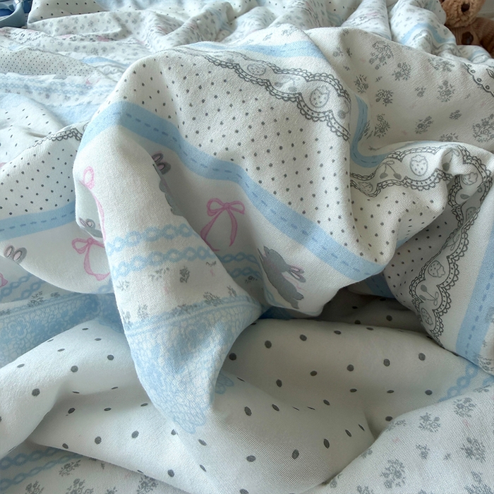 91家纺网 家纺一手货源 找家纺 原素 2026夏季A类水洗棉双层纱夏凉被四件套 费尔岛贝尔