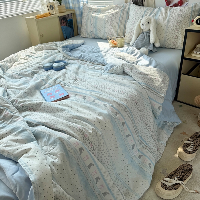 91家纺网 家纺一手货源 找家纺 原素 2026夏季A类水洗棉双层纱夏凉被四件套 费尔岛贝尔