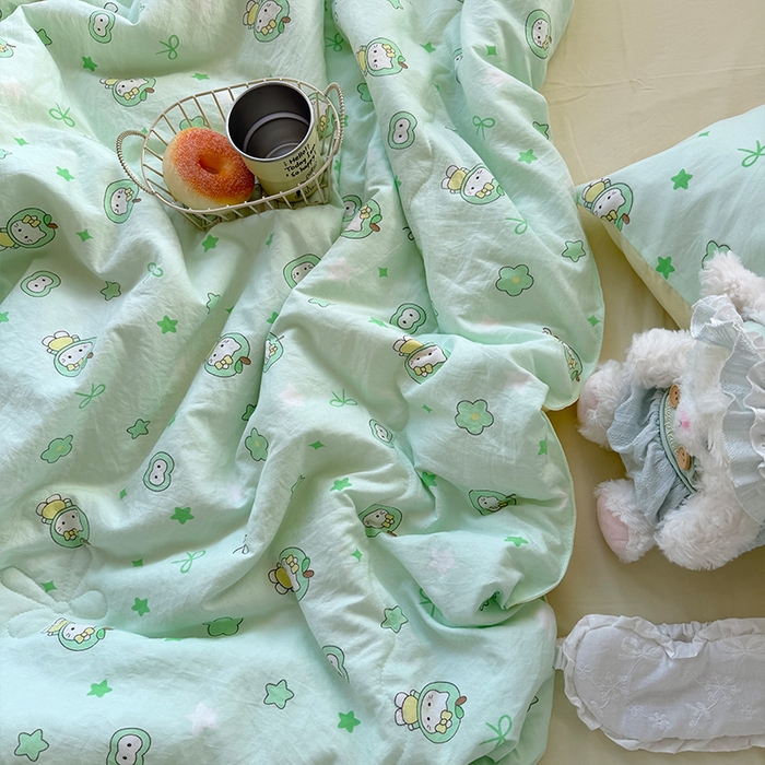 91家纺网 家纺一手货源 找家纺 原素 2026夏季A类水洗棉双层纱夏凉被四件套 苹果咪酱