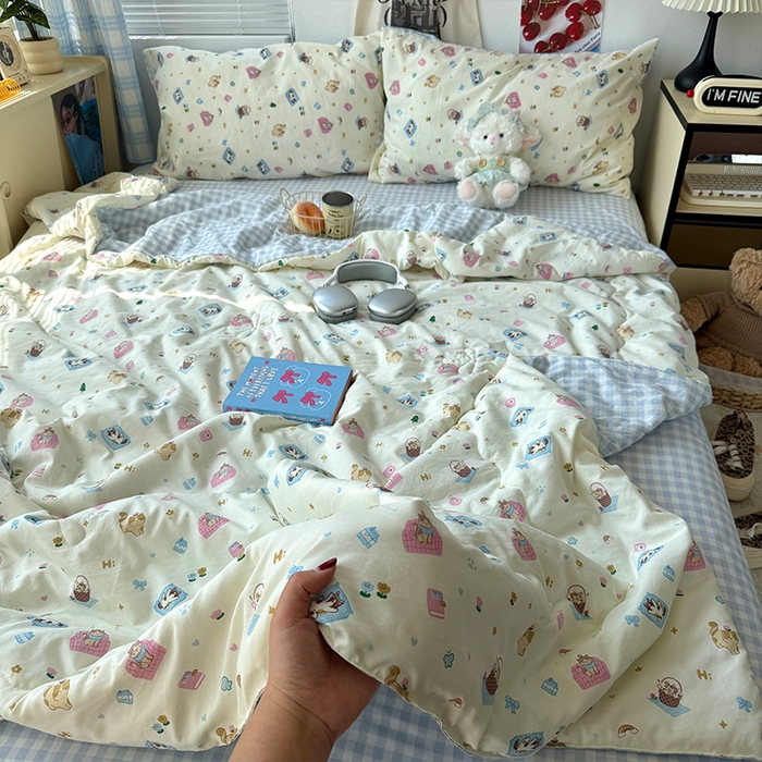 91家纺网 家纺一手货源 找家纺 原素 2026夏季A类水洗棉双层纱夏凉被四件套 肉肉布丁