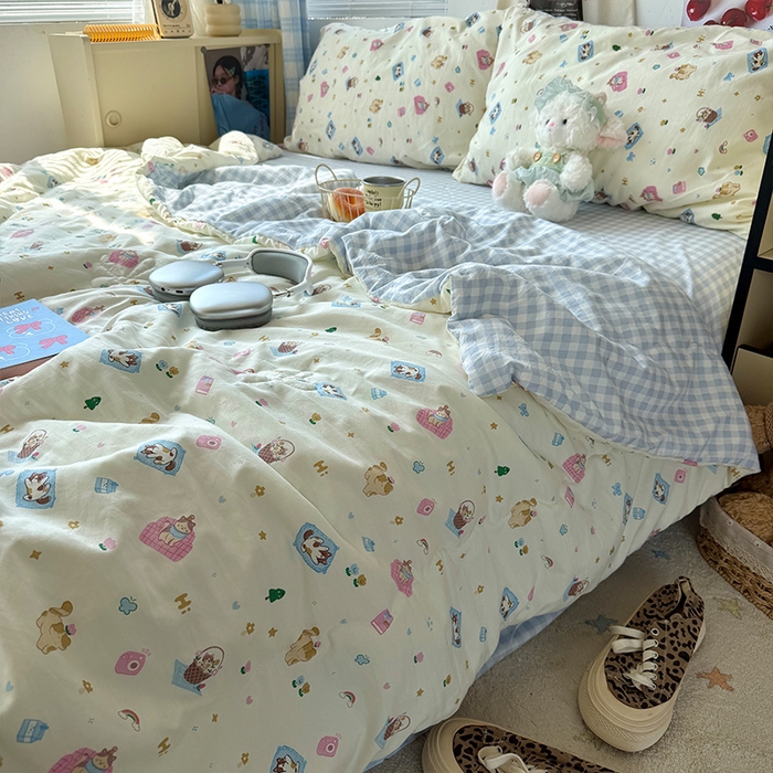 91家纺网 家纺一手货源 找家纺 原素 2026夏季A类水洗棉双层纱夏凉被四件套 肉肉布丁