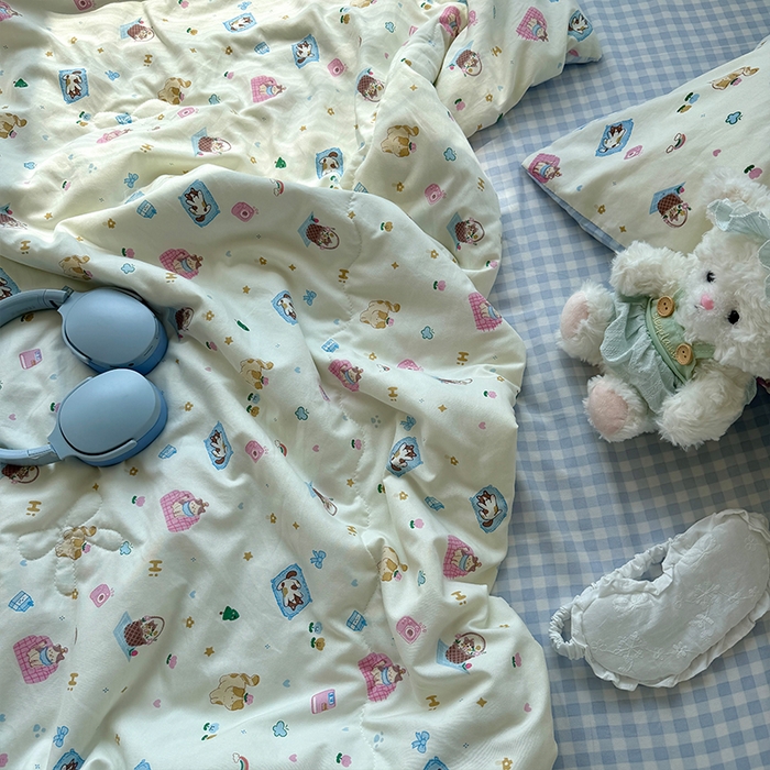 91家纺网 家纺一手货源 找家纺 原素 2026夏季A类水洗棉双层纱夏凉被四件套 肉肉布丁