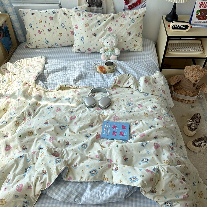 91家纺网 家纺一手货源 找家纺 原素 2026夏季A类水洗棉双层纱夏凉被四件套 肉肉布丁