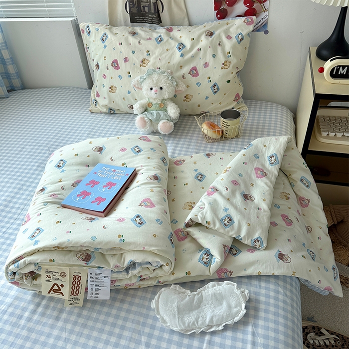 91家纺网 家纺一手货源 找家纺 原素 2026夏季A类水洗棉双层纱夏凉被四件套 肉肉布丁