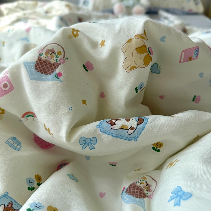 91家纺网 家纺一手货源 找家纺 原素 2026夏季A类水洗棉双层纱夏凉被四件套 肉肉布丁