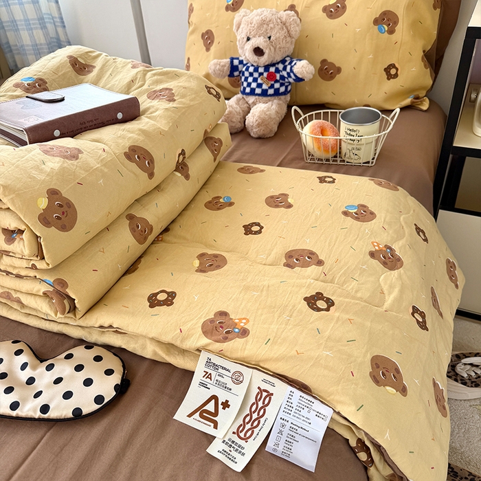 原素 2026夏季A类水洗棉双层纱夏凉被四件套 奶盖熊