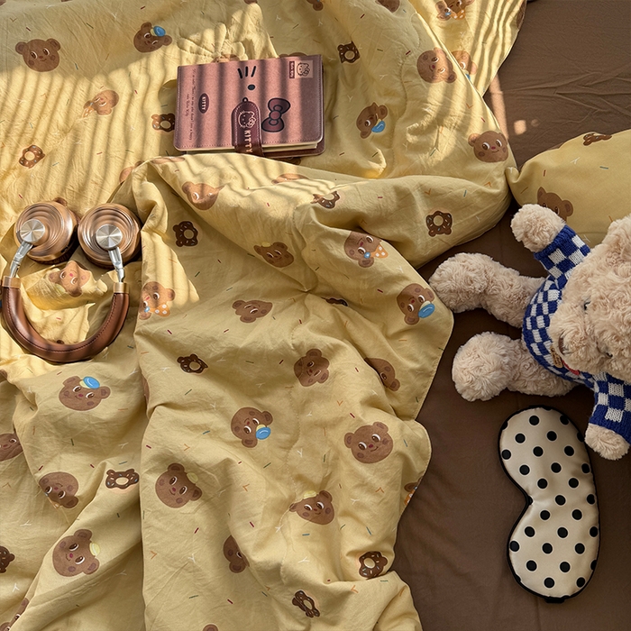 91家纺网 家纺一手货源 找家纺 原素 2026夏季A类水洗棉双层纱夏凉被四件套 奶盖熊