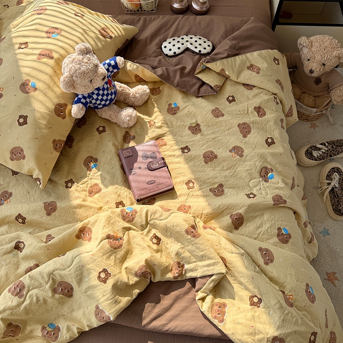 91家纺网 家纺一手货源 找家纺 原素 2026夏季A类水洗棉双层纱夏凉被四件套 奶盖熊