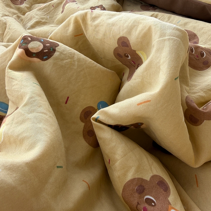 91家纺网 家纺一手货源 找家纺 原素 2026夏季A类水洗棉双层纱夏凉被四件套 奶盖熊